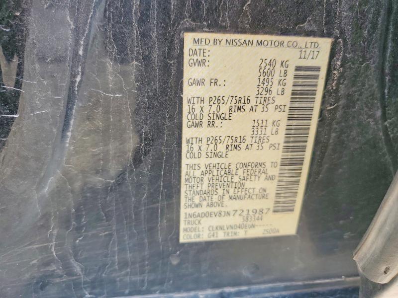 2018 Nissan Frontier მანქანა იყიდება აუქციონზე, vin: 1N6AD0EV8JN721987, აუქციონის ნომერი: 68678296