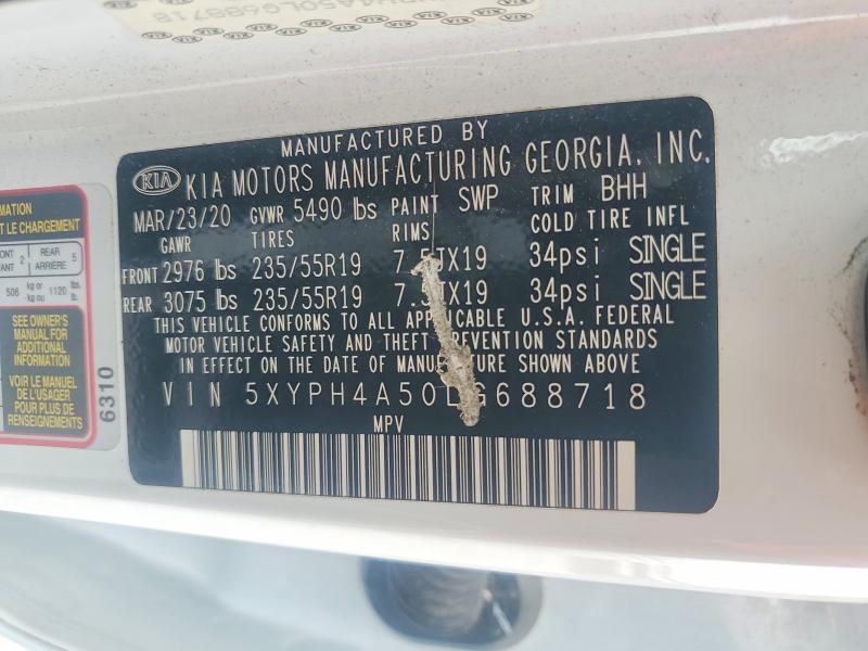 70175306 :رقم المزاد ، 5XYPH4A50LG688718 vin ، 2020 Kia Sorento مزاد بيع