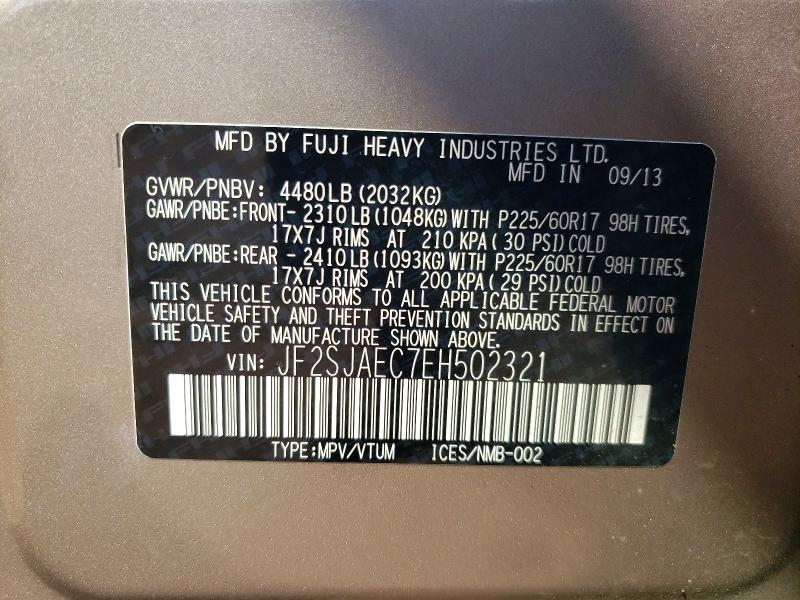 Продаж на аукціоні авто 2014 Subaru Forester, vin: JF2SJAEC7EH502321, номер лоту: 67482956