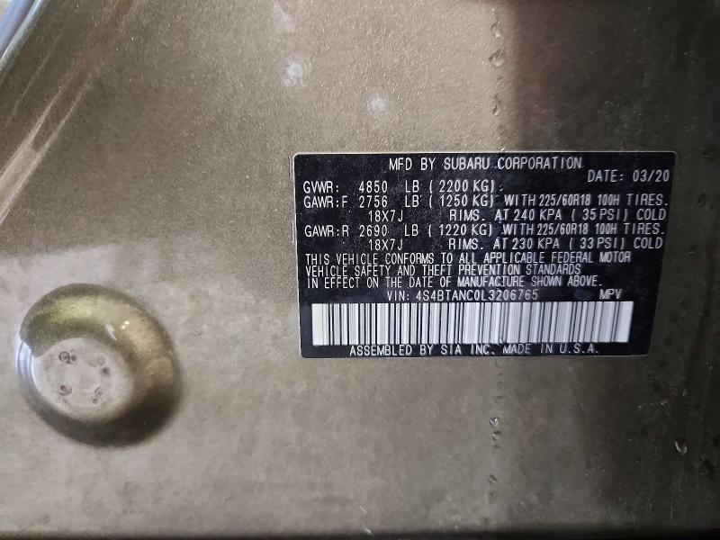 Aukcja sprzedaży 2020 Subaru Outback, vin: 4S4BTANC0L3206765, numer aukcji: 67146456