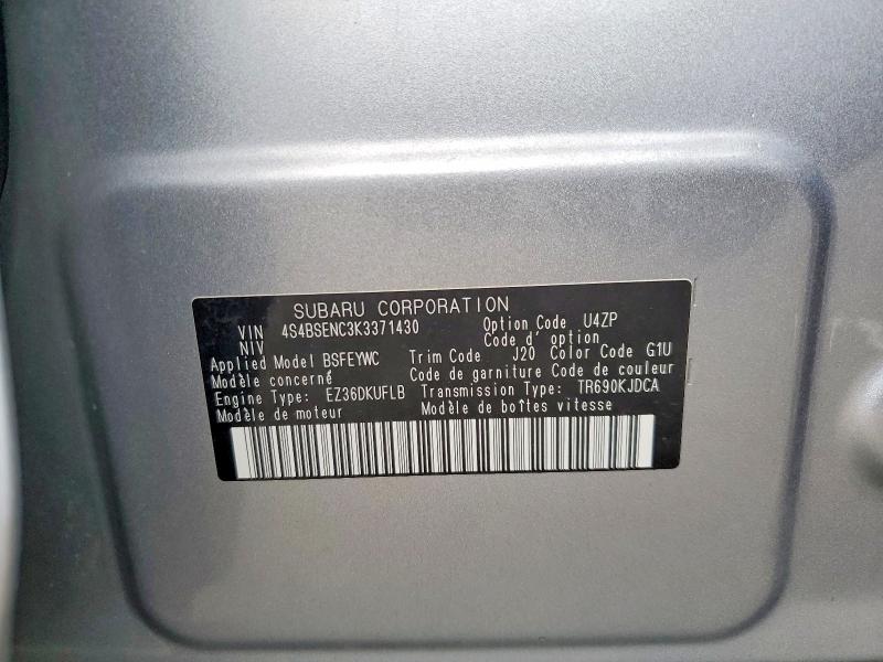 2019 Subaru Outback მანქანა იყიდება აუქციონზე, vin: 4S4BSENC3K3371430, აუქციონის ნომერი: 70488846