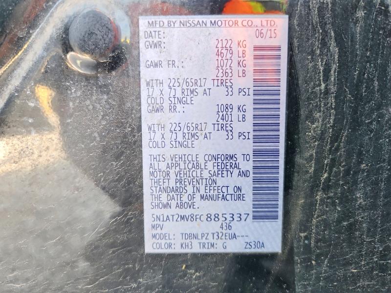 2015 Nissan Rogue მანქანა იყიდება აუქციონზე, vin: 5N1AT2MV8FC885337, აუქციონის ნომერი: 66850226