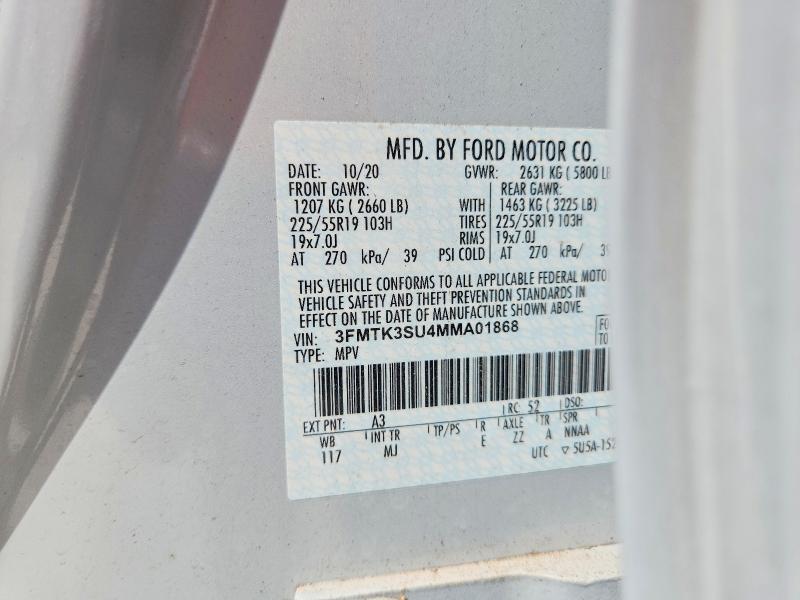 2021 Ford Mustang Mach-e მანქანა იყიდება აუქციონზე, vin: 3FMTK3SU4MMA01868, აუქციონის ნომერი: 66850256