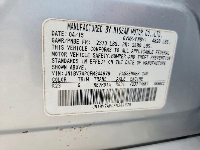 66929566 :رقم المزاد ، JN1BV7AP0FM344978 vin ، 2015 Infiniti Q50 مزاد بيع