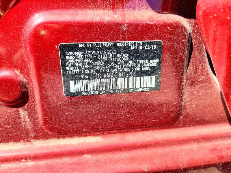 Aukcja sprzedaży 2016 Subaru Impreza, vin: JF1GJAA60GH015264, numer aukcji: 68445906