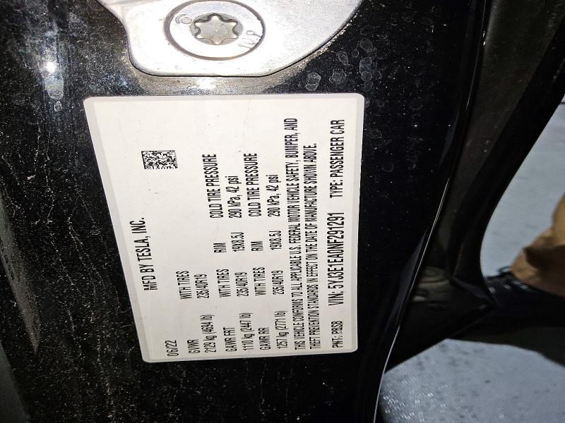 2022 Tesla Model 3 მანქანა იყიდება აუქციონზე, vin: 5YJ3E1EA0NF291291, აუქციონის ნომერი: 69785006
