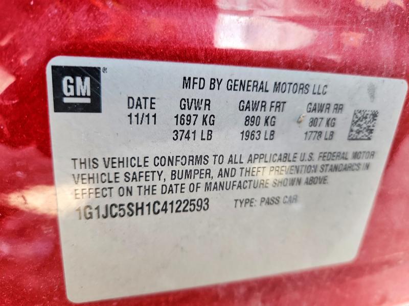 Продажа на аукционе авто 2012 Chevrolet Sonic, vin: 1G1JC5SH1C4122593, номер лота: 70242976
