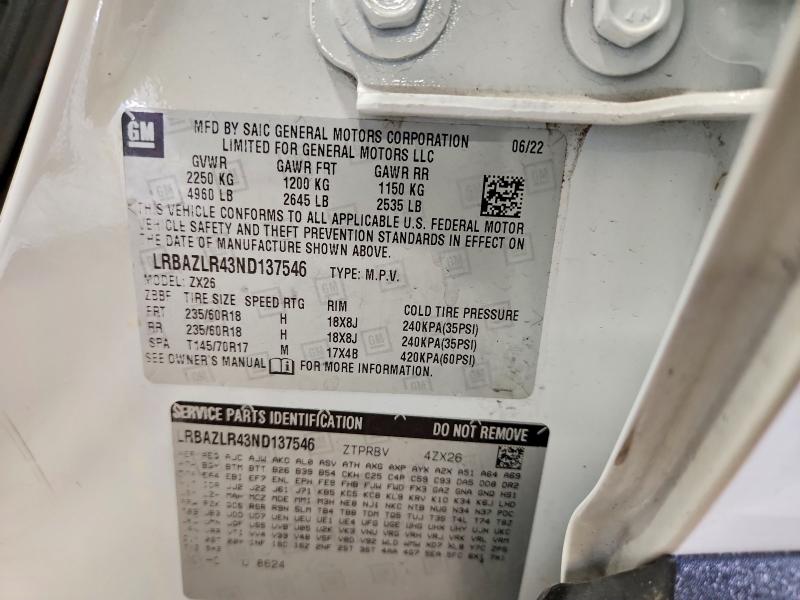 Продажа на аукционе авто 2022 Buick Envision, vin: LRBAZLR43ND137546, номер лота: 68067076