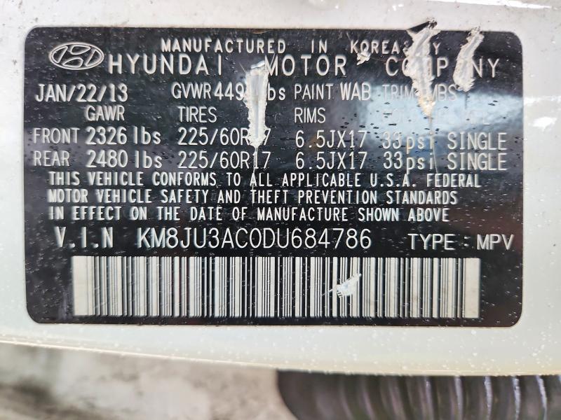 Продаж на аукціоні авто 2013 Hyundai Tucson, vin: KM8JU3AC0DU684786, номер лоту: 70774226