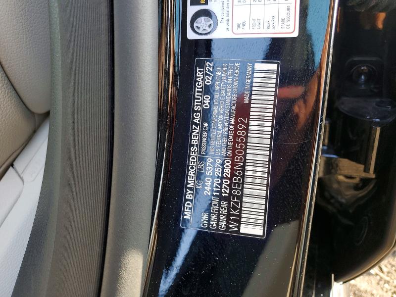 2022 Mercedes-benz E მანქანა იყიდება აუქციონზე, vin: W1KZF8EB6NB055892, აუქციონის ნომერი: 66815106