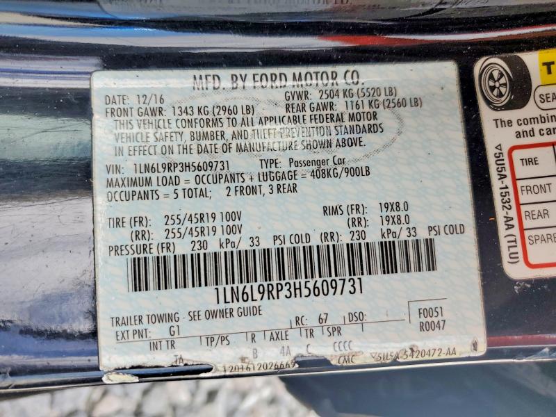 2017 Lincoln Continental მანქანა იყიდება აუქციონზე, vin: 1LN6L9RP3H5609731, აუქციონის ნომერი: 68908046