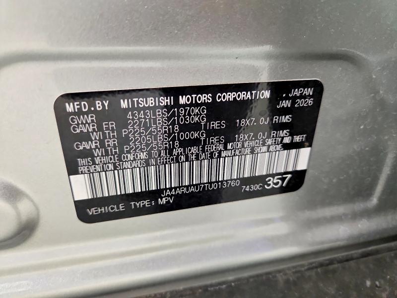 2026 Mitsubishi Outlander Sport მანქანა იყიდება აუქციონზე, vin: JA4ARUAU7TU013760, აუქციონის ნომერი: 69500106