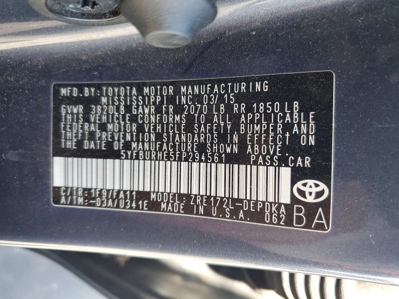 Продажа на аукционе авто 2015 Toyota Corolla, vin: 5YFBURHE5FP294561, номер лота: 69016186