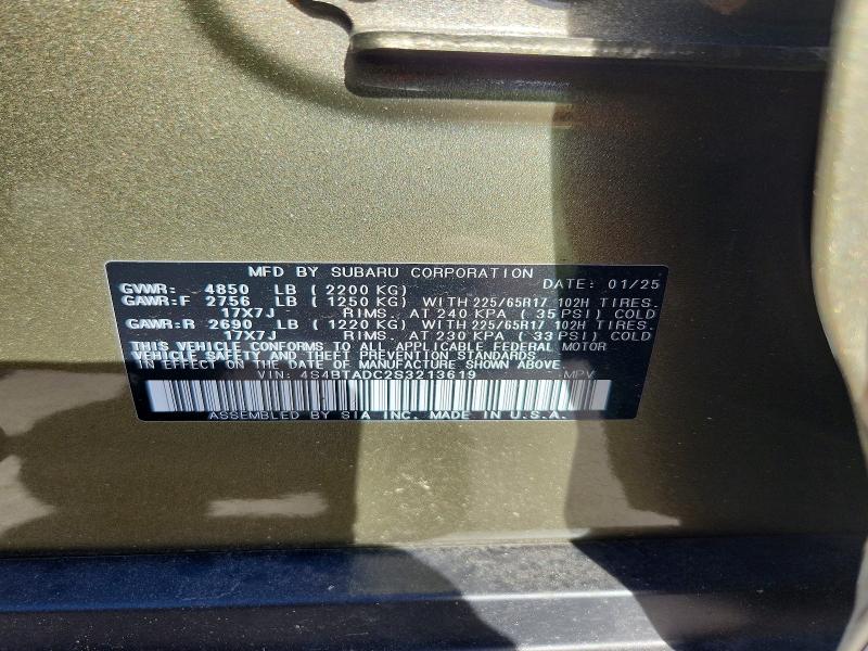 2025 Subaru Outback მანქანა იყიდება აუქციონზე, vin: 4S4BTADC2S3213619, აუქციონის ნომერი: 68252116
