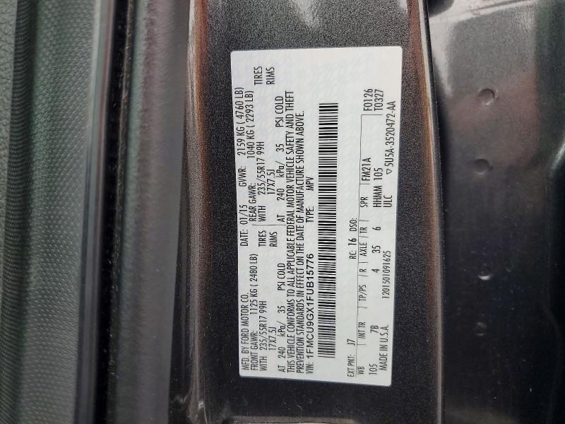 2015 Ford Escape მანქანა იყიდება აუქციონზე, vin: 1FMCU9GX1FUB15776, აუქციონის ნომერი: 70021136