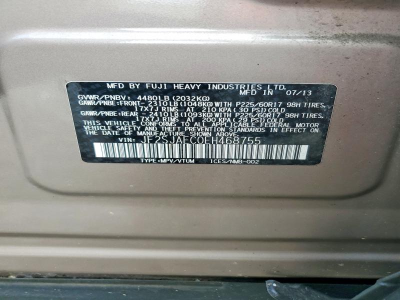 2014 Subaru Forester მანქანა იყიდება აუქციონზე, vin: JF2SJAEC0EH468755, აუქციონის ნომერი: 71100126