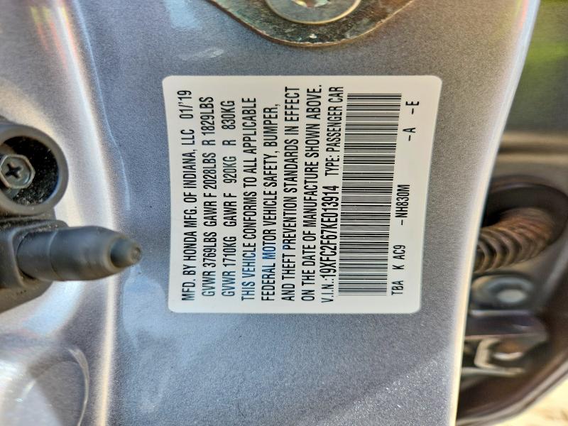 Продаж на аукціоні авто 2019 Honda Civic, vin: 19XFC2F67KE013914, номер лоту: 68295466