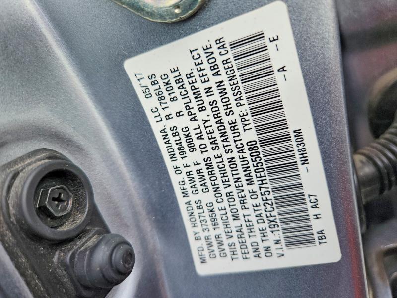 2017 Honda Civic მანქანა იყიდება აუქციონზე, vin: 19XFC2F57HE055080, აუქციონის ნომერი: 68657826