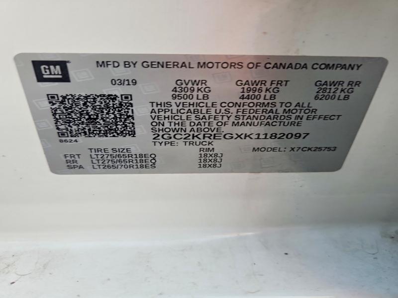 Aukcja sprzedaży 2019 Chevrolet Silverado, vin: 2GC2KREGXK1182097, numer aukcji: 68108236