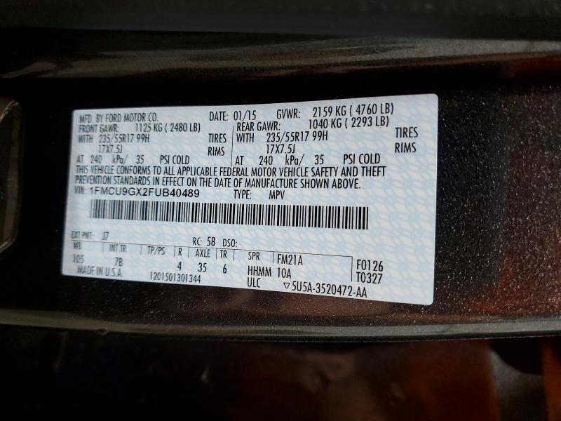 Aukcja sprzedaży 2015 Ford Escape, vin: 1FMCU9GX2FUB40489        , numer aukcji: 69021406
