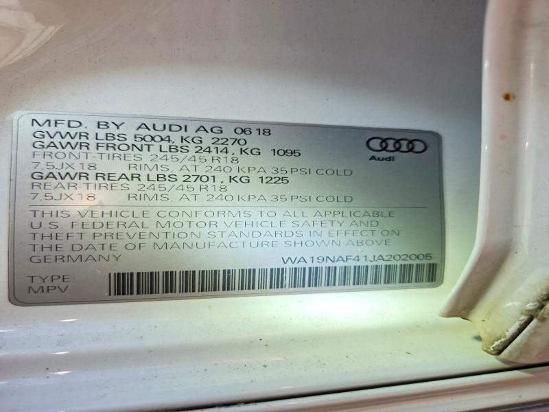 2018 Audi A4 Allroad მანქანა იყიდება აუქციონზე, vin: WA19NAF41JA202005, აუქციონის ნომერი: 67320436