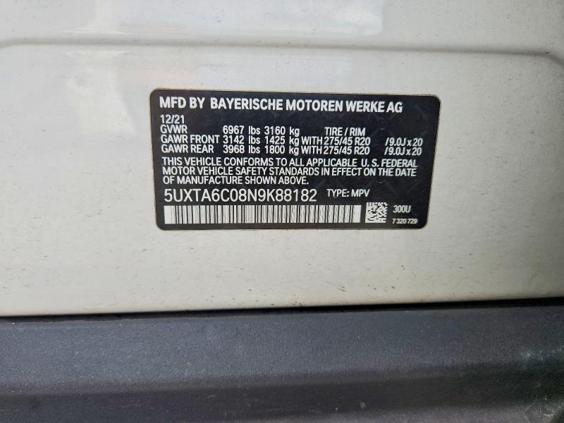 2022 Bmw X5 მანქანა იყიდება აუქციონზე, vin: 5UXTA6C08N9K88182, აუქციონის ნომერი: 65959776
