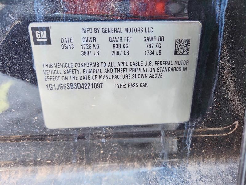 2013 Chevrolet Sonic მანქანა იყიდება აუქციონზე, vin: 1G1JG6SB3D4221097, აუქციონის ნომერი: 69008316