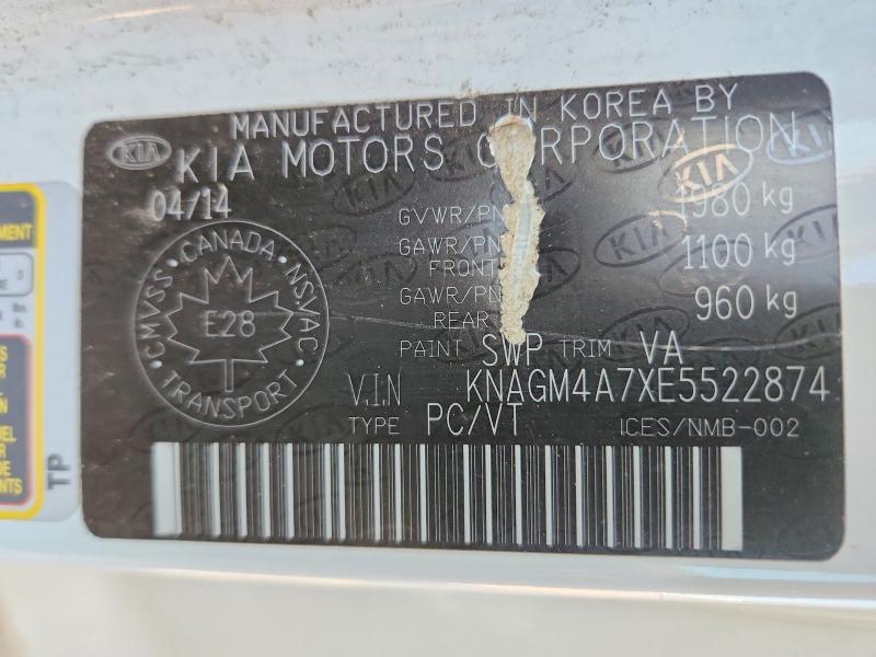 69702006 :رقم المزاد ، KNAGM4A7XE5522874 vin ، 2014 Kia Optima مزاد بيع