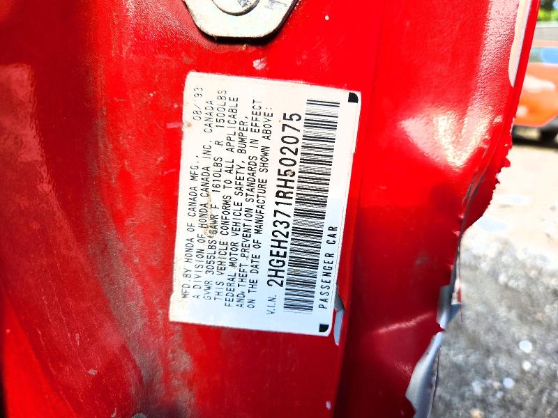 69260106 :رقم المزاد ، 2HGEH2371RH502075 vin ، 1994 Honda Civic مزاد بيع