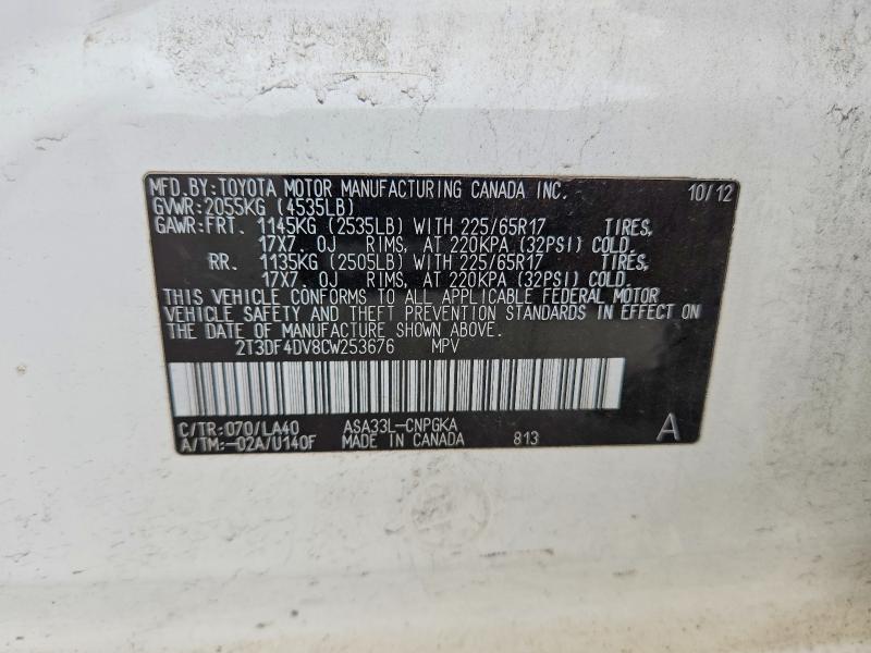 69805966 :رقم المزاد ، 2T3DF4DV8CW253676 vin ، 2012 Toyota Rav4 مزاد بيع