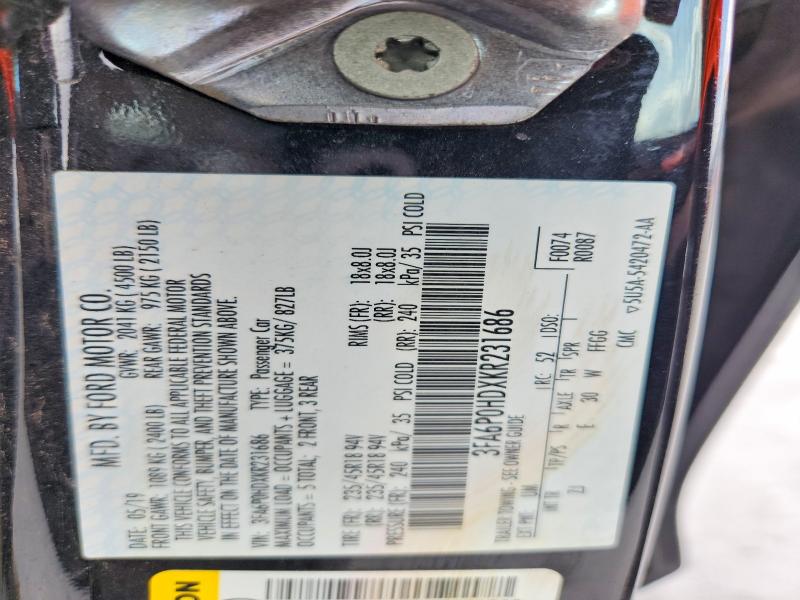 68240946 :رقم المزاد ، 3FA6P0HDXKR231686 vin ، 2019 Ford Fusion مزاد بيع