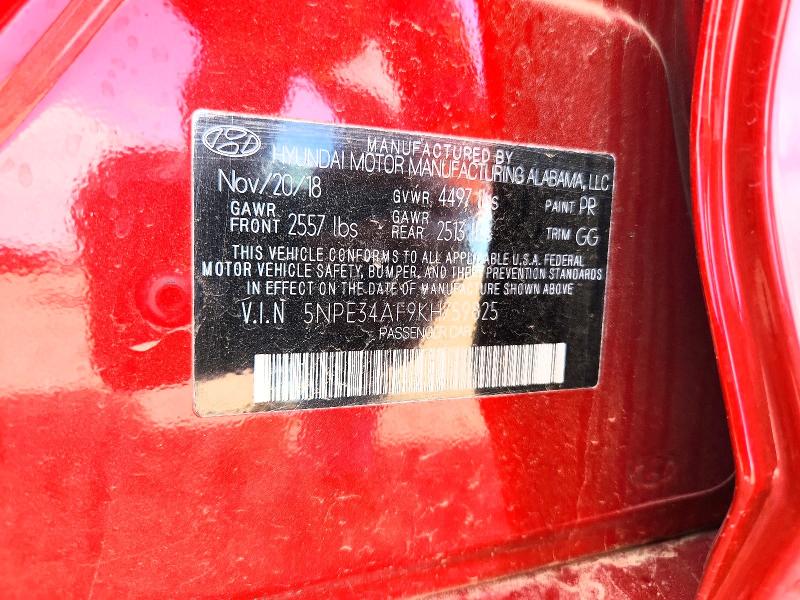 69434436 :رقم المزاد ، 5NPE34AF9KH759825 vin ، 2019 Hyundai Sonata مزاد بيع