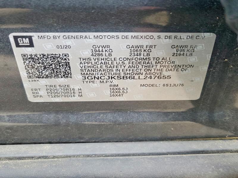 Aukcja sprzedaży 2020 Chevrolet Trax, vin: 3GNCJKSB6LL247655, numer aukcji: 70303216