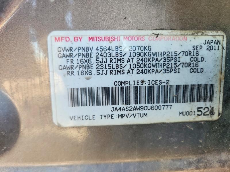Aukcja sprzedaży 2012 Mitsubishi Outlander, vin: JA4AS2AW9CU600777, numer aukcji: 69152986