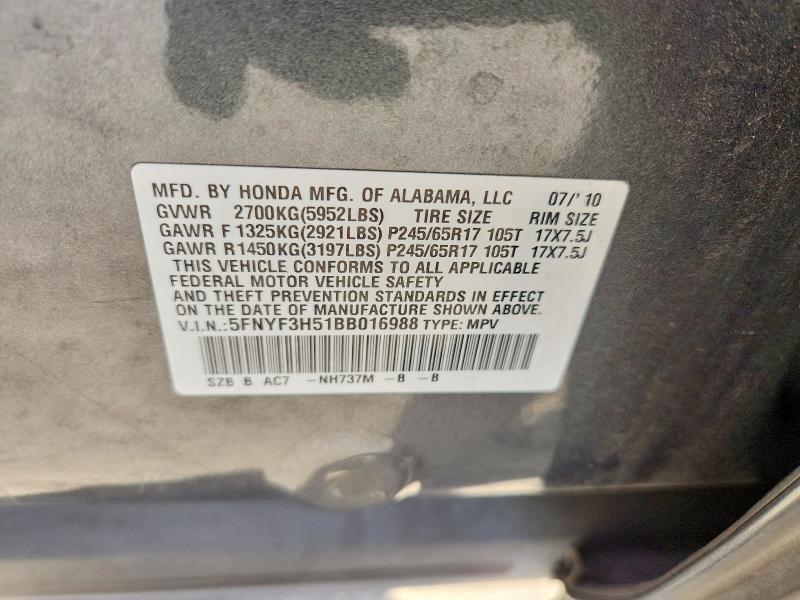 Продаж на аукціоні авто 2011 Honda Pilot, vin: 5FNYF3H51BB016988, номер лоту: 71387716