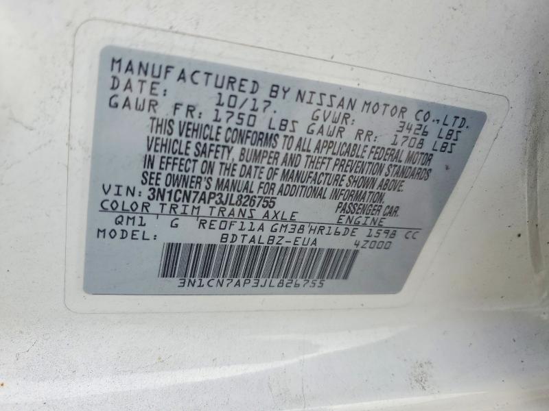 Aukcja sprzedaży 2018 Nissan Versa, vin: 3N1CN7AP3JL826755, numer aukcji: 69390366