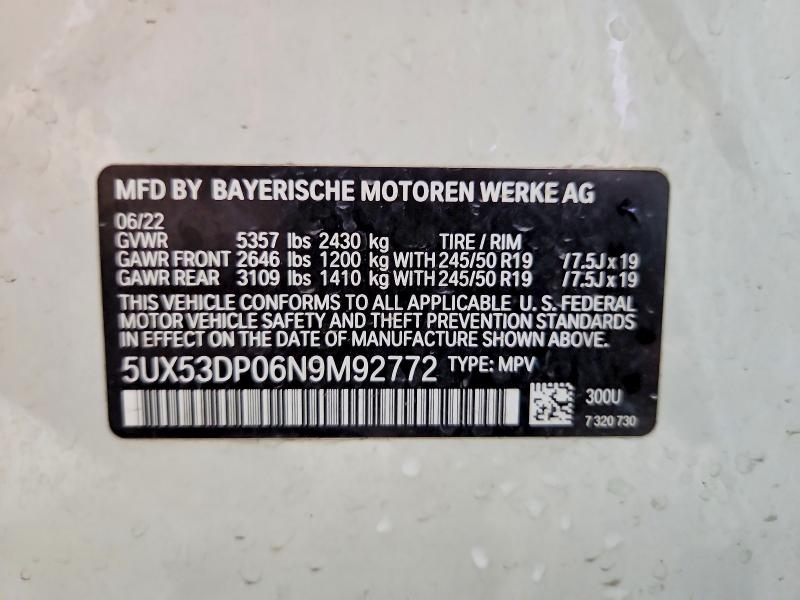 Продаж на аукціоні авто 2022 Bmw X3, vin: 5UX53DP06N9M92772, номер лоту: 68738436