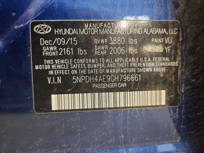 Продаж на аукціоні авто 2016 Hyundai Elantra, vin: 5NPDH4AE9GH796661, номер лоту: 68541416
