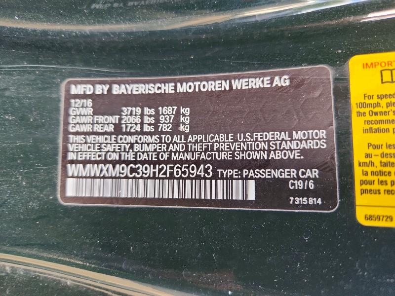 Aukcja sprzedaży 2017 Mini Cooper, vin: WMWXM9C39H2F65943, numer aukcji: 69963776