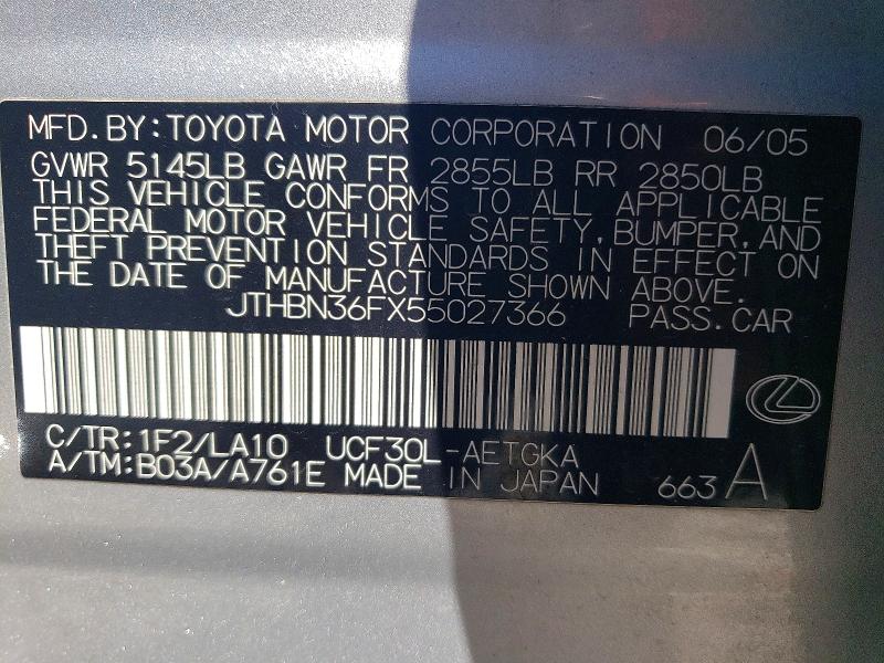 Aukcja sprzedaży 2005 Lexus Ls, vin: JTHBN36FX55027366, numer aukcji: 67963256
