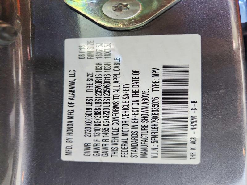 70045086 :رقم المزاد ، 5FNRL6H79KB035076 vin ، 2019 Honda Odessey مزاد بيع