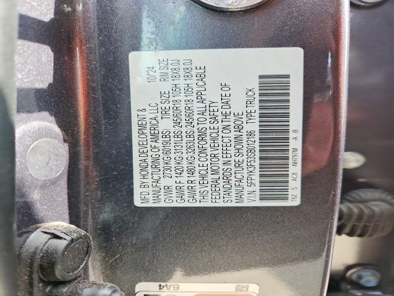 67528416 :رقم المزاد ، 5FPYK3F53SB012186 vin ، 2025 Honda Ridgeline مزاد بيع