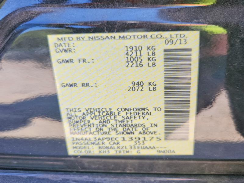 2014 Nissan Altima მანქანა იყიდება აუქციონზე, vin: 1N4AL3AP9EC139175, აუქციონის ნომერი: 67078186