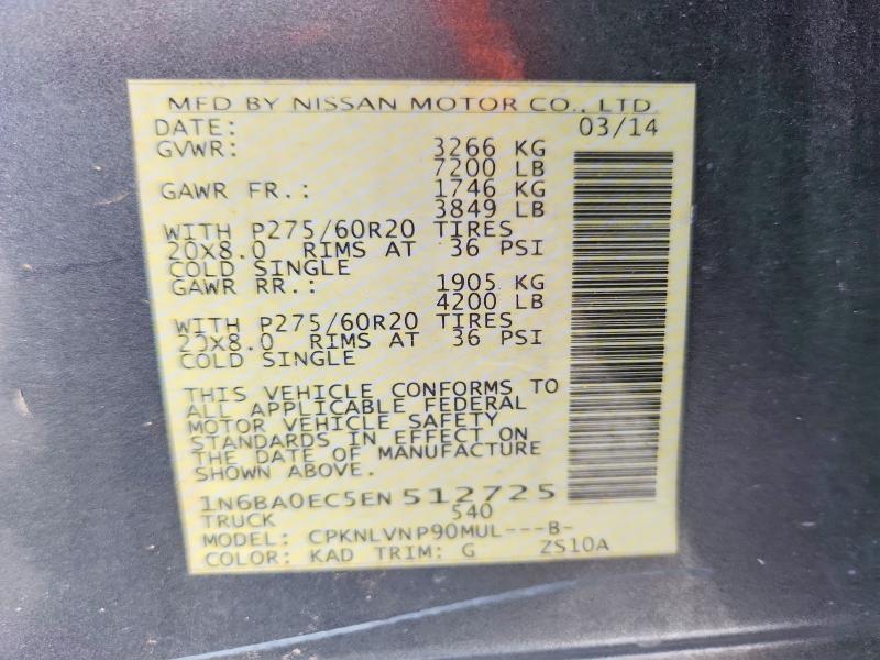 Aukcja sprzedaży 2014 Nissan Titan, vin: 1N6BA0EC5EN512725, numer aukcji: 68900446