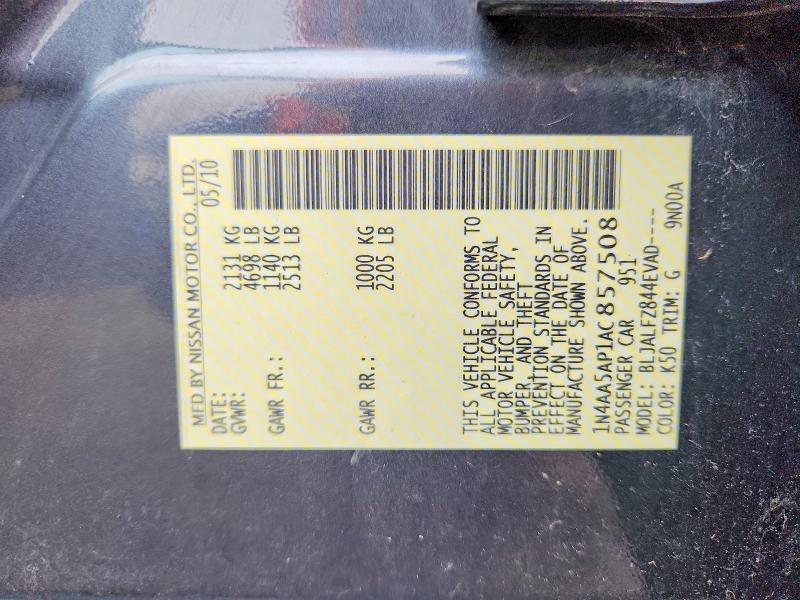 Auction sale of the 2010 Nissan Maxima, vin: 1N4AA5AP1AC857508, lot number: 70881726