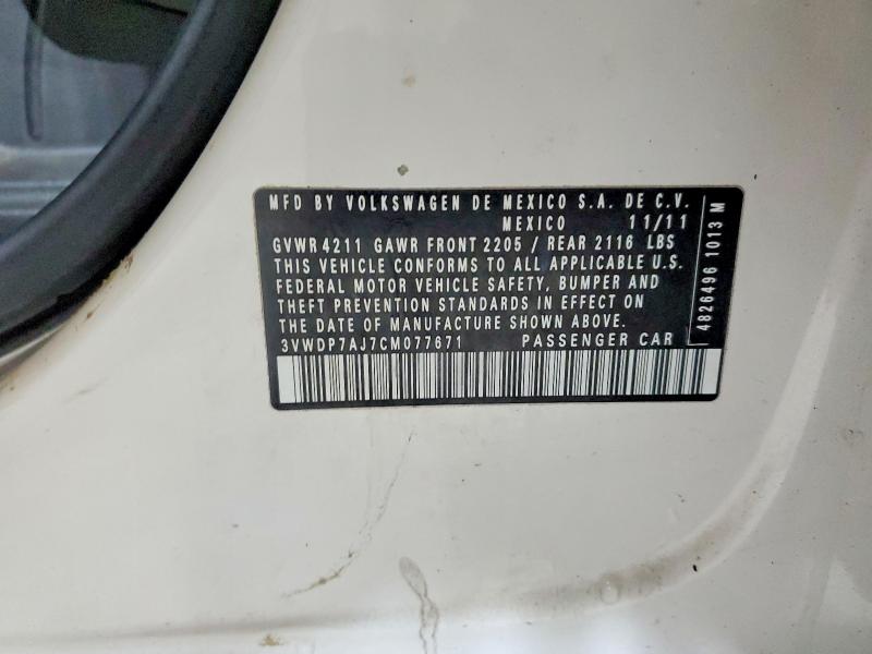 Aukcja sprzedaży 2012 Volkswagen Jetta, vin: 3VWDP7AJ7CM077671, numer aukcji: 65232096