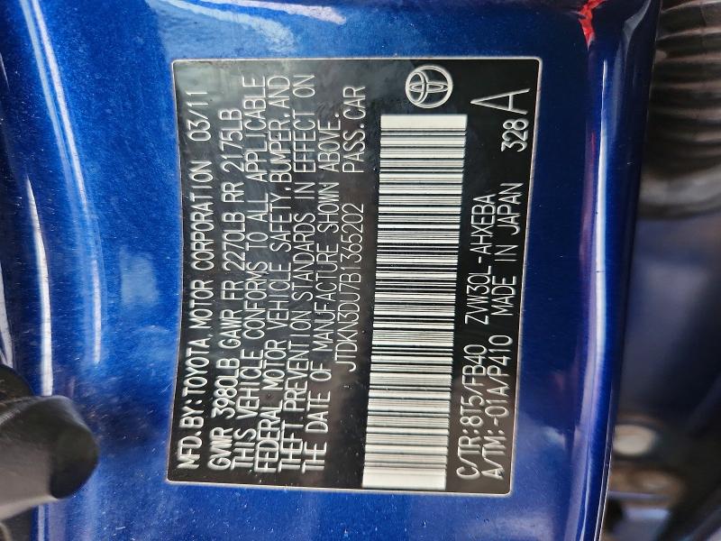 70354756 :رقم المزاد ، JTDKN3DU7B1365202 vin ، 2011 Toyota Prius مزاد بيع