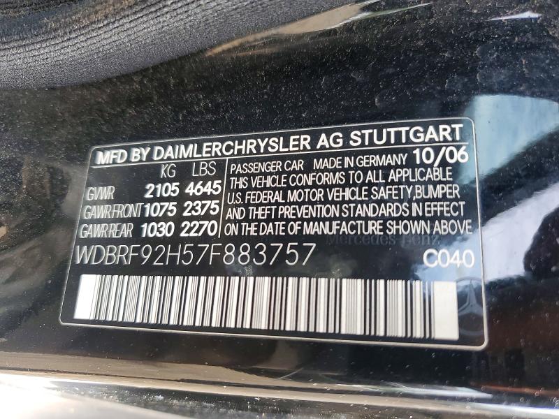 2007 Mercedes-benz C მანქანა იყიდება აუქციონზე, vin: WDBRF92H57F883757, აუქციონის ნომერი: 65693756