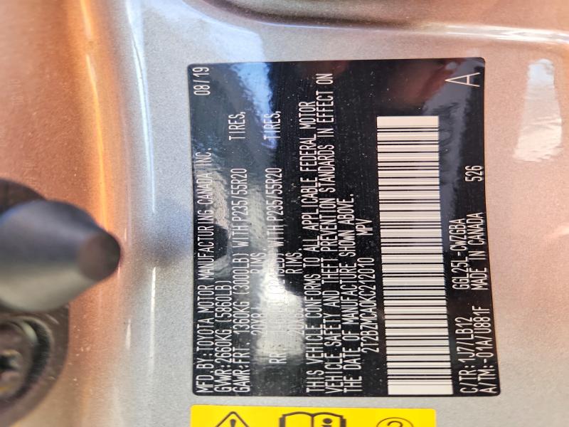 68983946 :رقم المزاد ، 2T2BZMCA0KC212010 vin ، 2019 Lexus Rx 350 مزاد بيع
