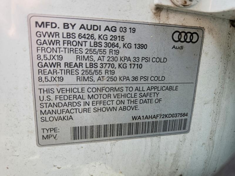 Aukcja sprzedaży 2019 Audi Q7, vin: WA1AHAF72KD037564, numer aukcji: 68131306